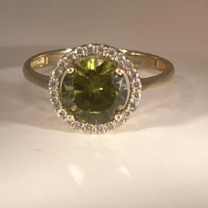 women ring solid yellow gold 14k olivine stone with zarcon classy gift