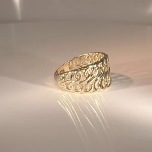 women ring solid yellow gold 14k decorated and beautiful size 7