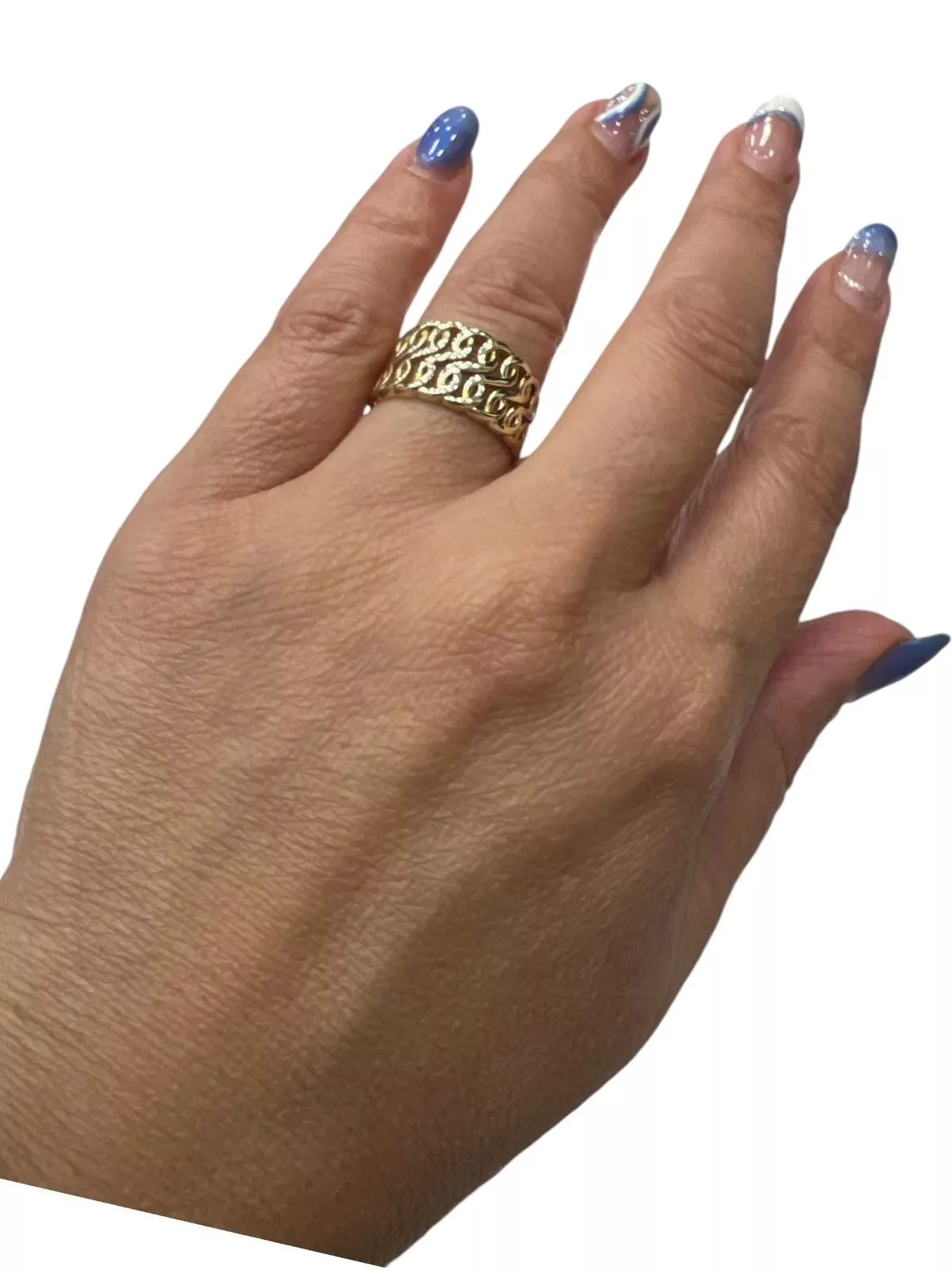women ring solid yellow gold 14k decorated and beautiful size 7 - Image 5