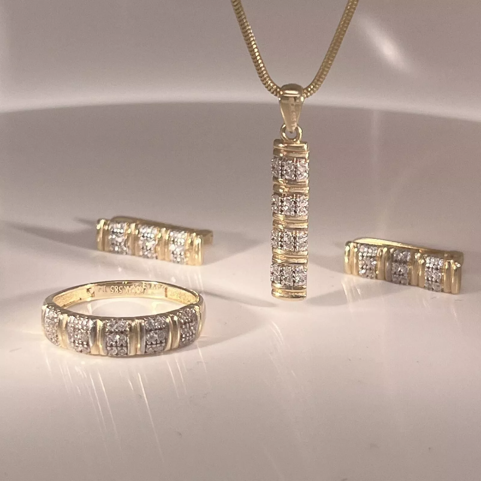 women fancy half set yellow solid gold 14k with zarcon beautiful gift