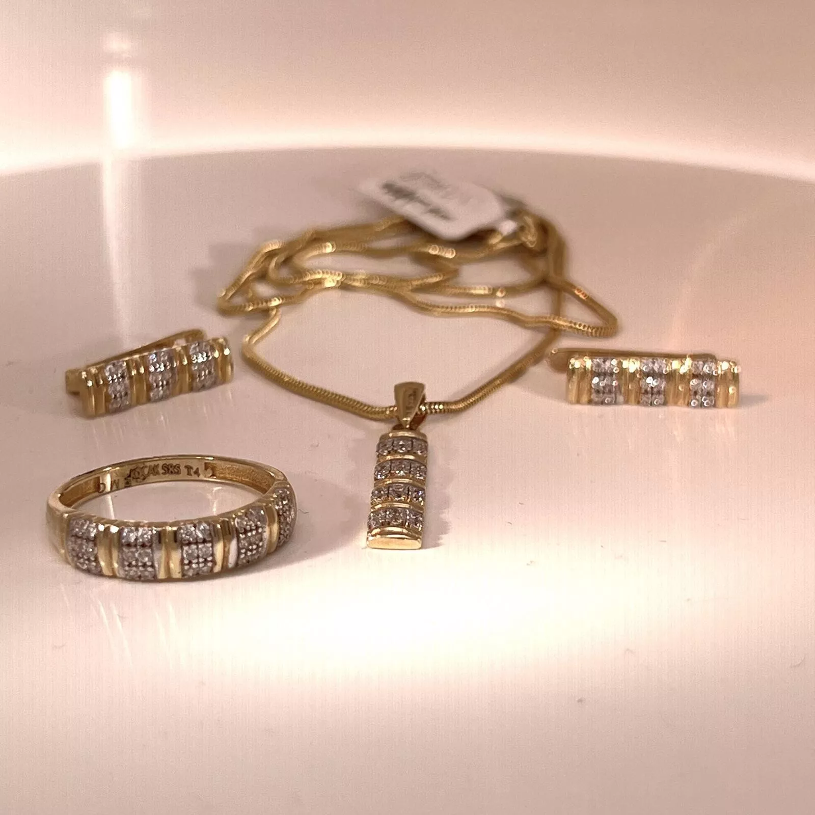 women fancy half set yellow solid gold 14k with zarcon beautiful gift - Image 9