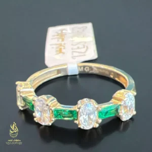 Women Ring solid Yellow Gold 14k with crystal and Emerald stone classy