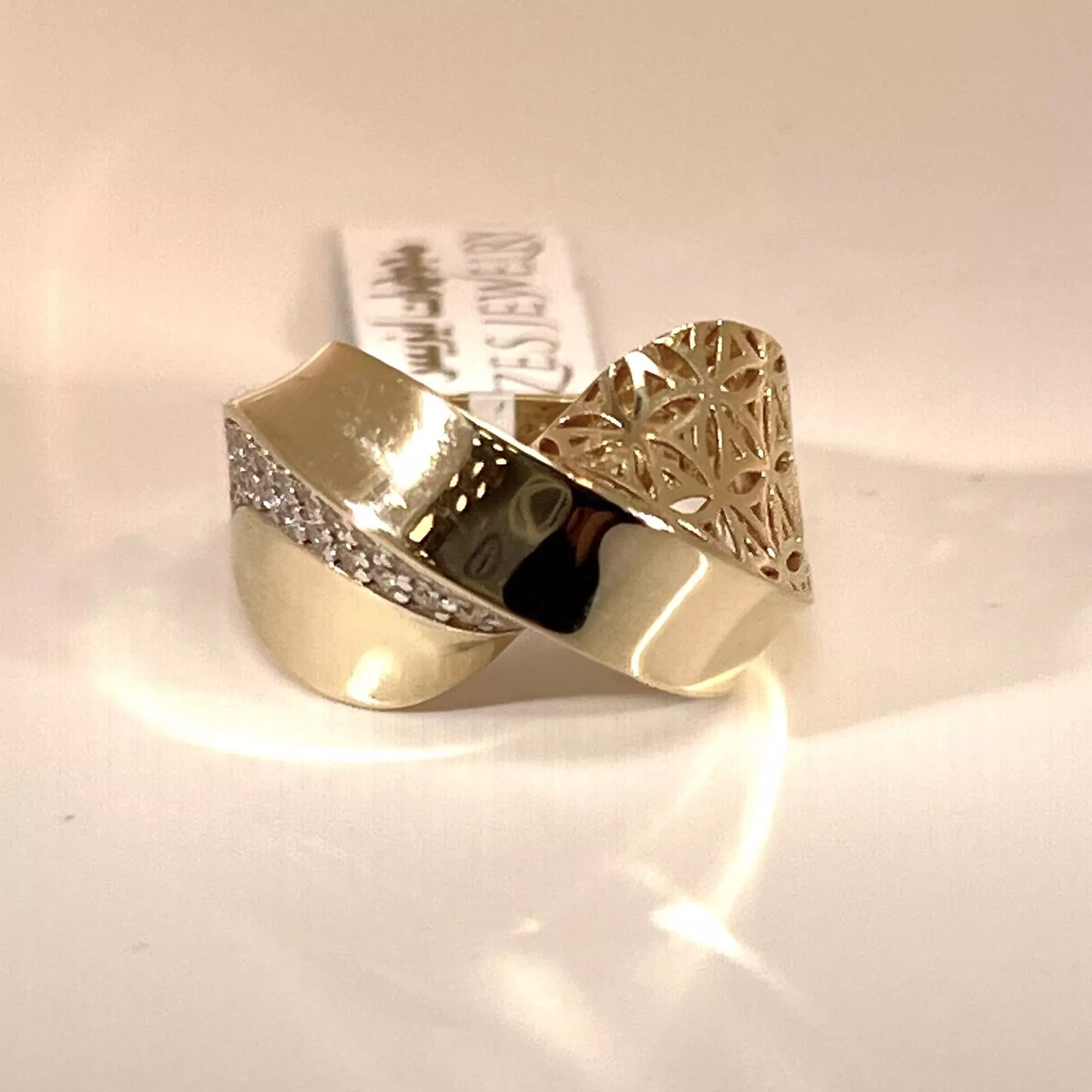 women ring yellow solid gold 14k distinctive design with touch zarcon beautiful
