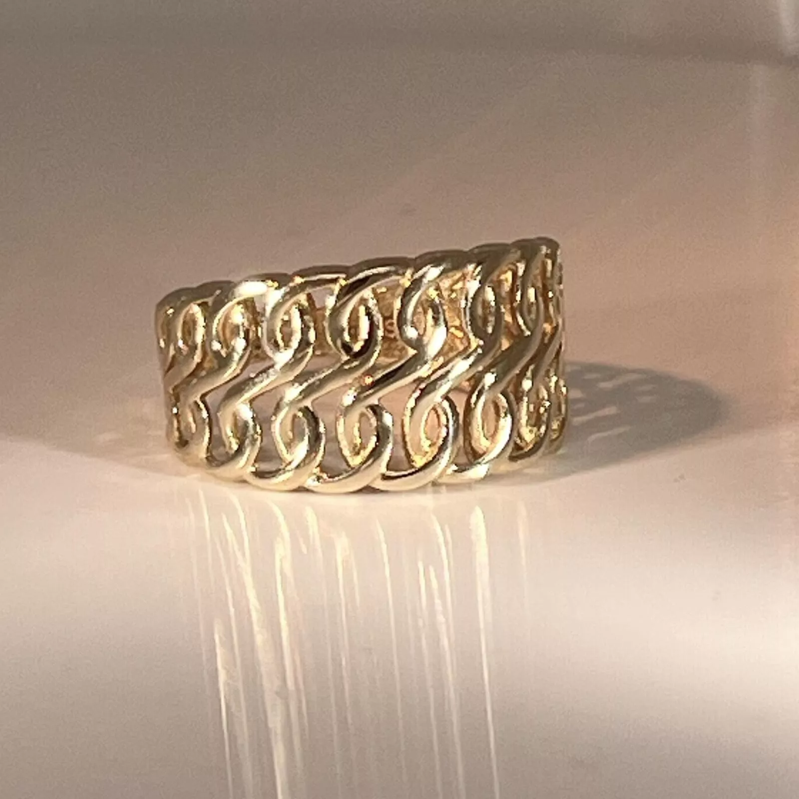 women ring solid yellow gold 14k decorated and beautiful size 7 - Image 8