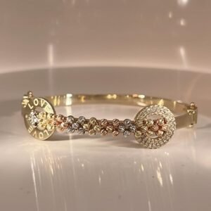 women bracelet have a row of colored gold, white and red