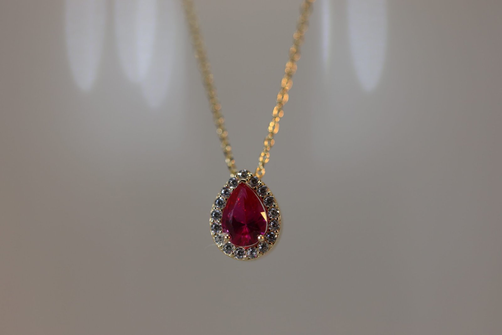 14K Gold Necklace with Large Red Stone