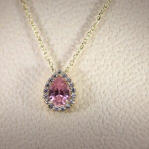 14K Gold Necklace with Big Pink Stone