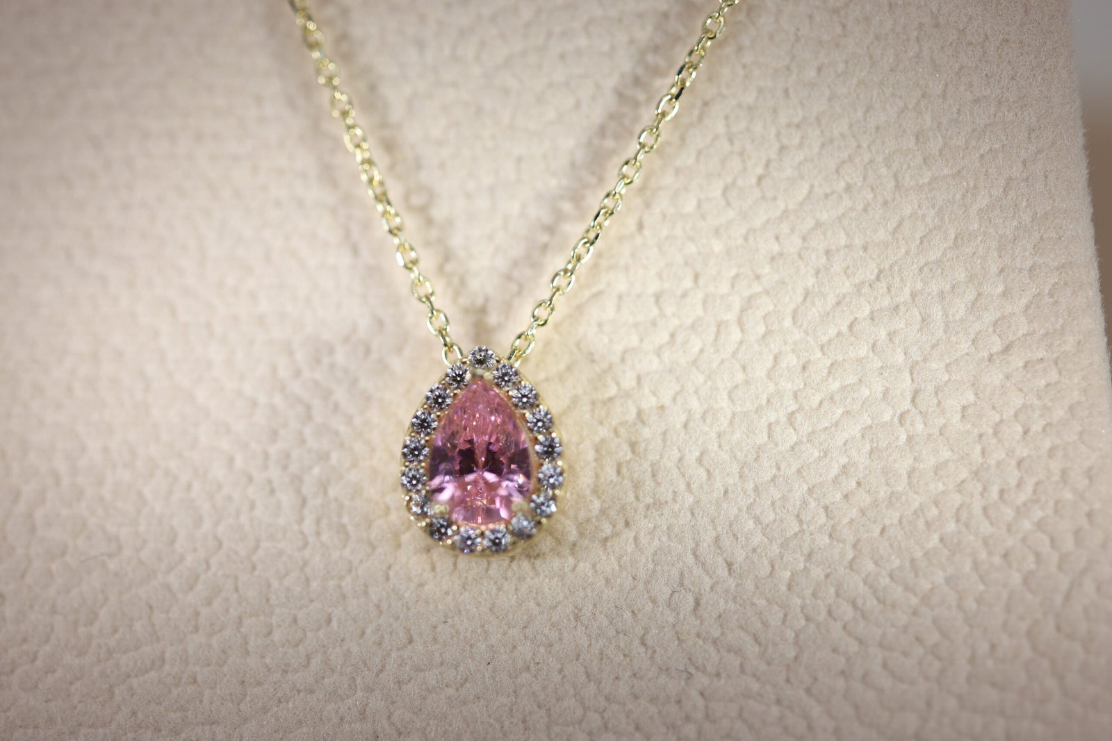 14K Gold Necklace with Big Pink Stone