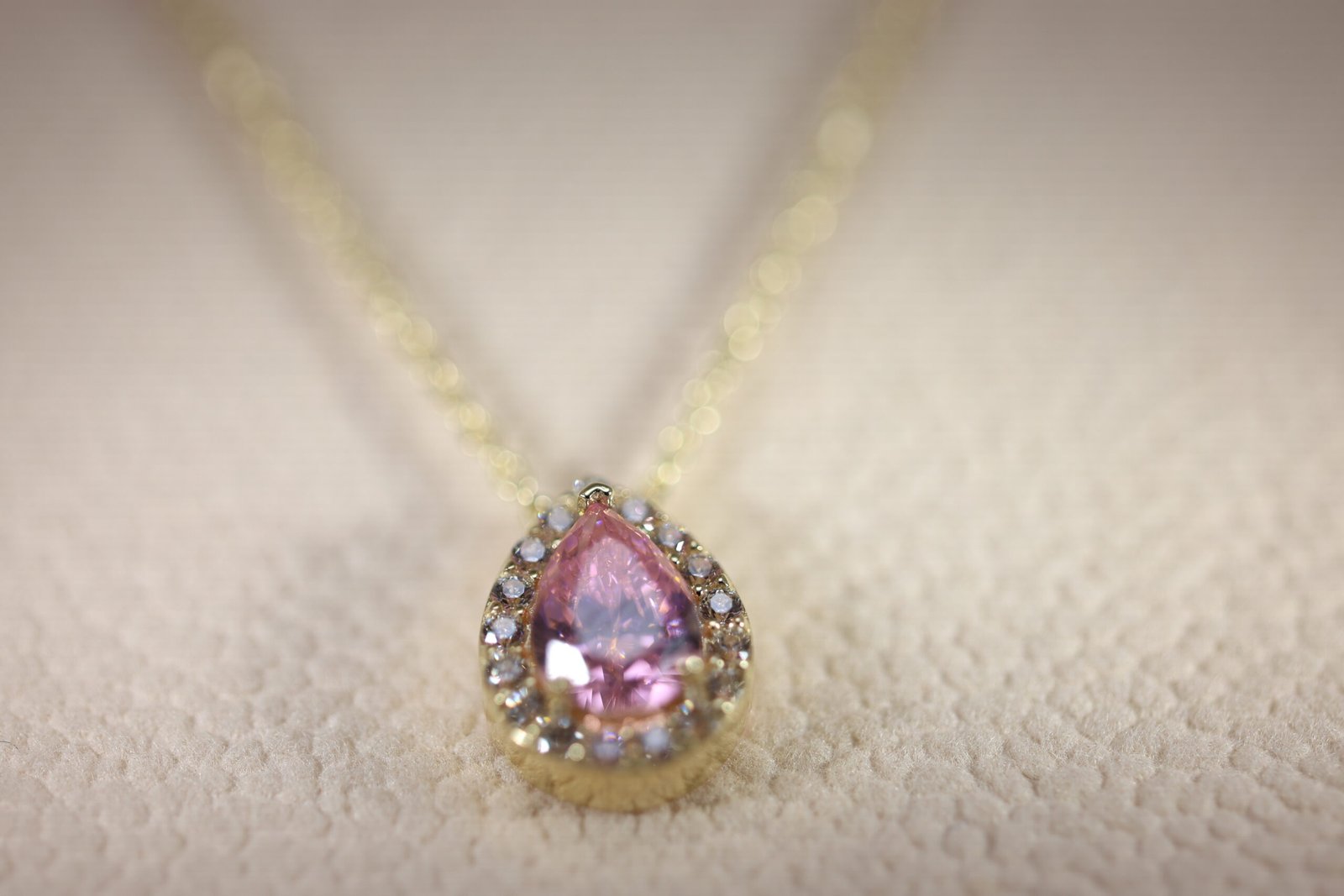 14K Gold Necklace with Big Pink Stone - Image 3