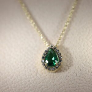 14K Gold Necklace with Big Green Stone