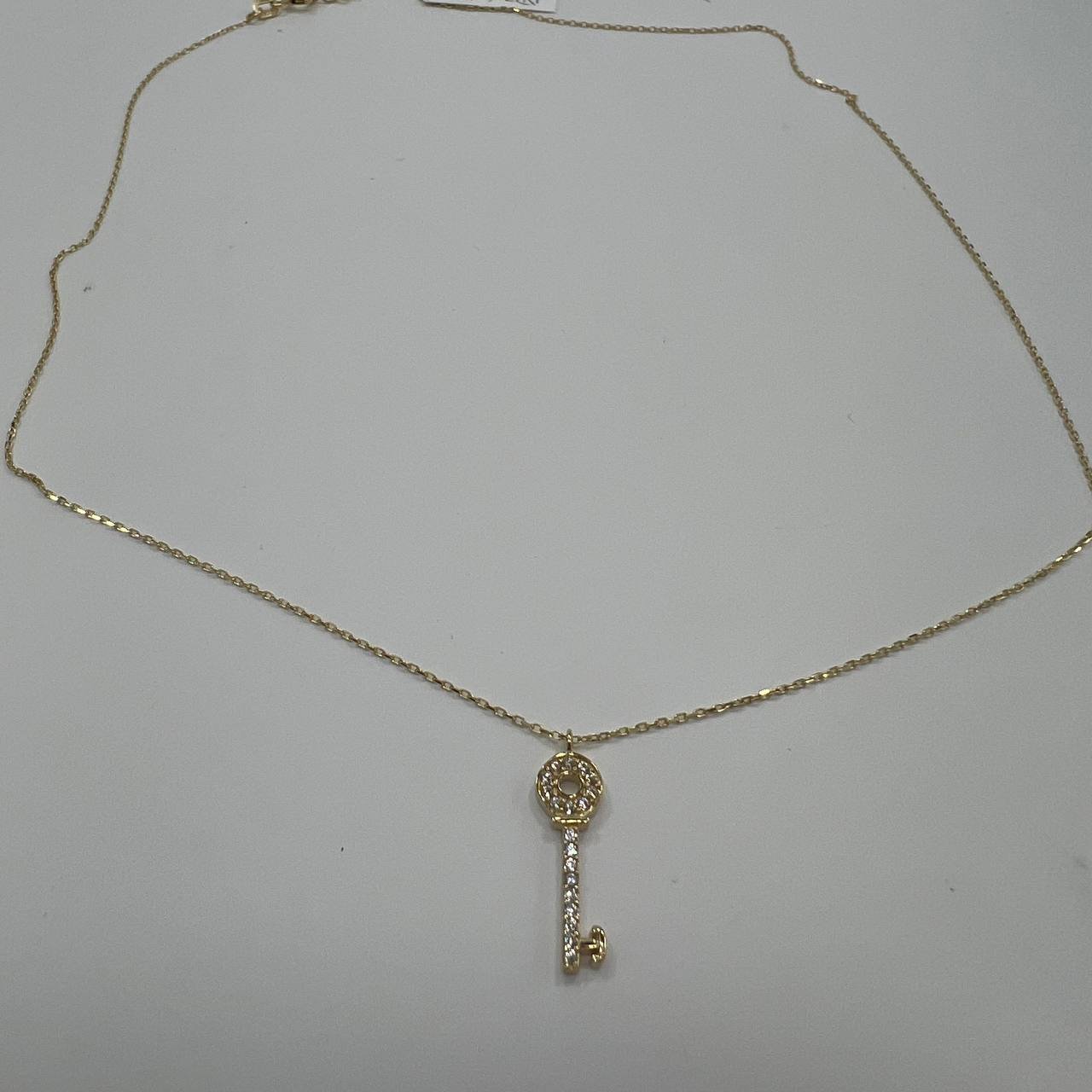 New Elegant 14K Solid Gold Necklace Italy- Key Pendant with White Gemstones 1.6g - Image 7