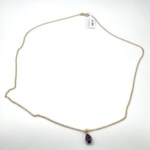14K yellow gold necklace with a beautiful purple stone pendant elegant gift