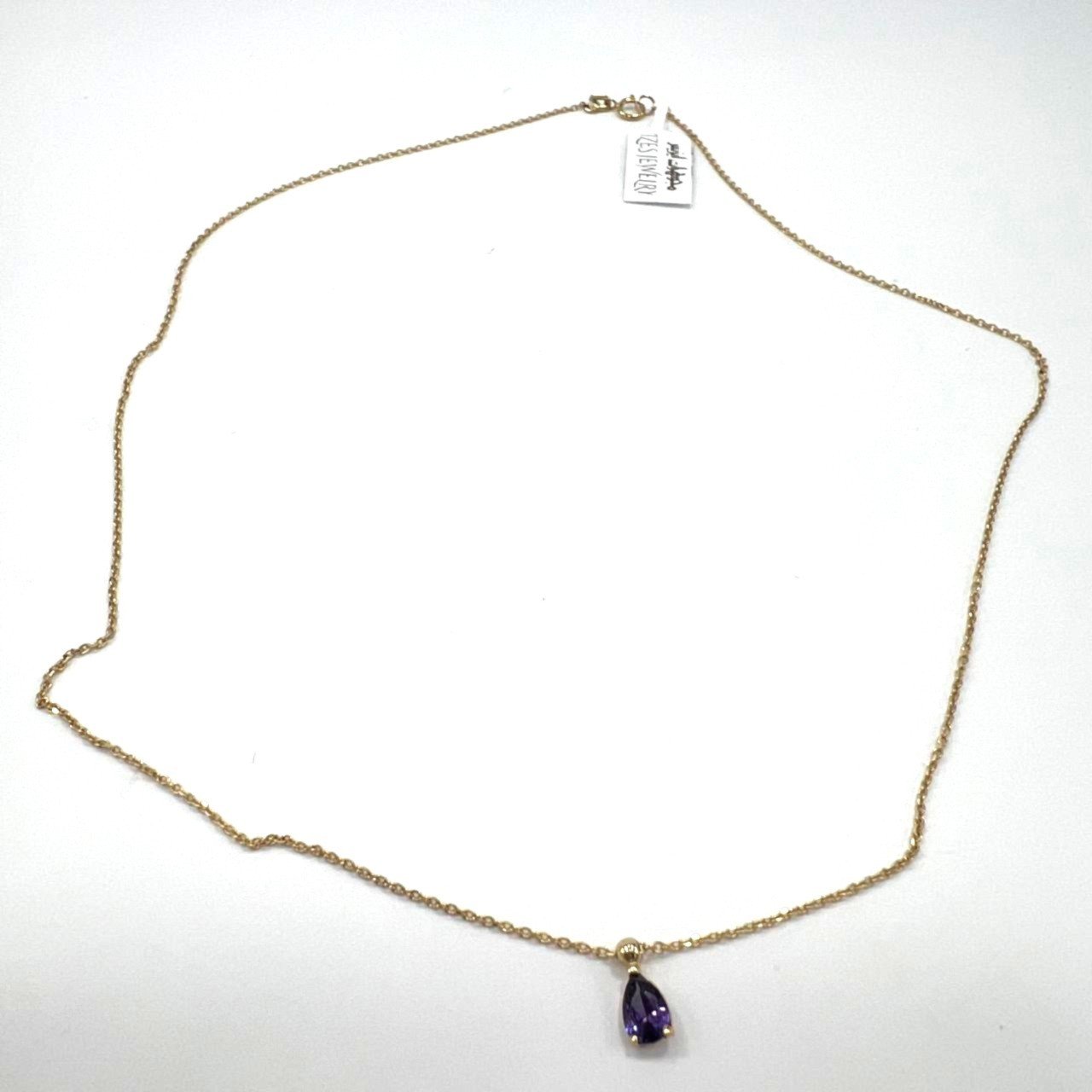 14K yellow gold necklace with a beautiful purple stone pendant elegant gift