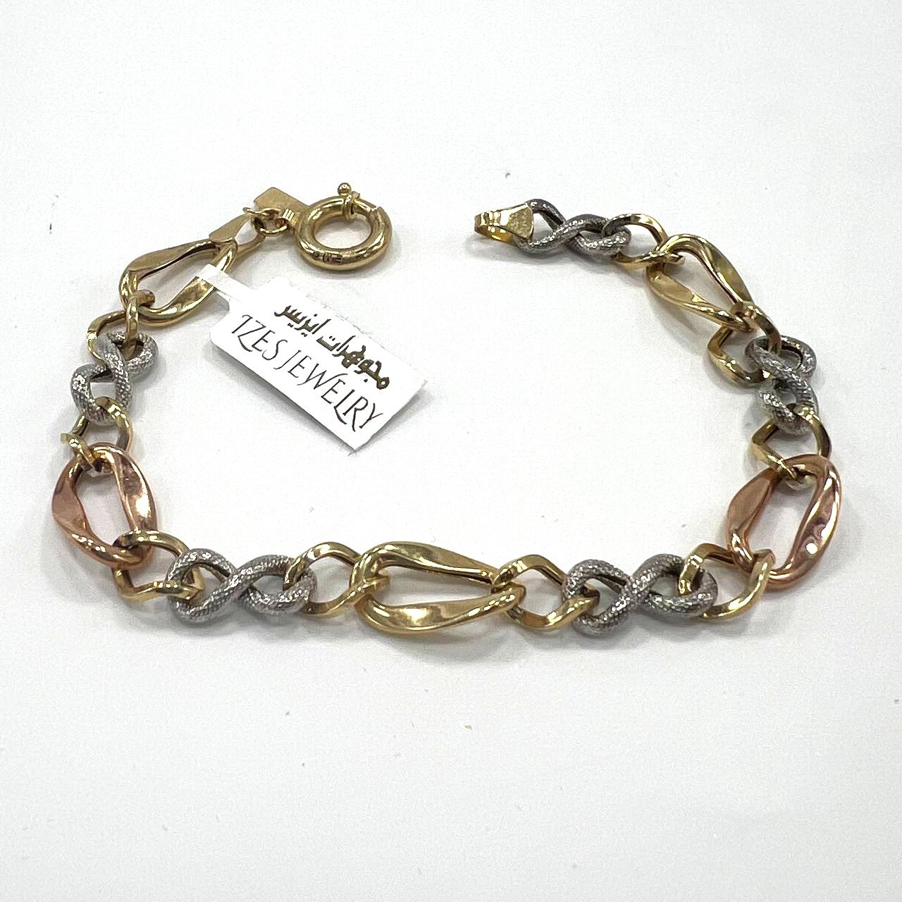 14K yellow, white & rose gold bracelet in a chic chain-link design, new modern