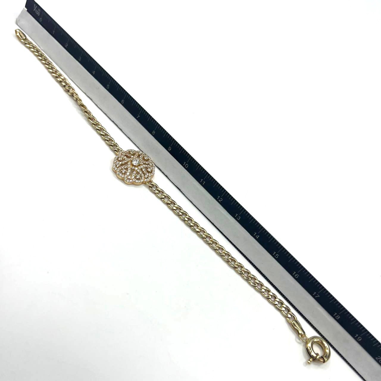 14K yellow gold bracelet featuring a delicate flower center adorned with zircon. - Image 8