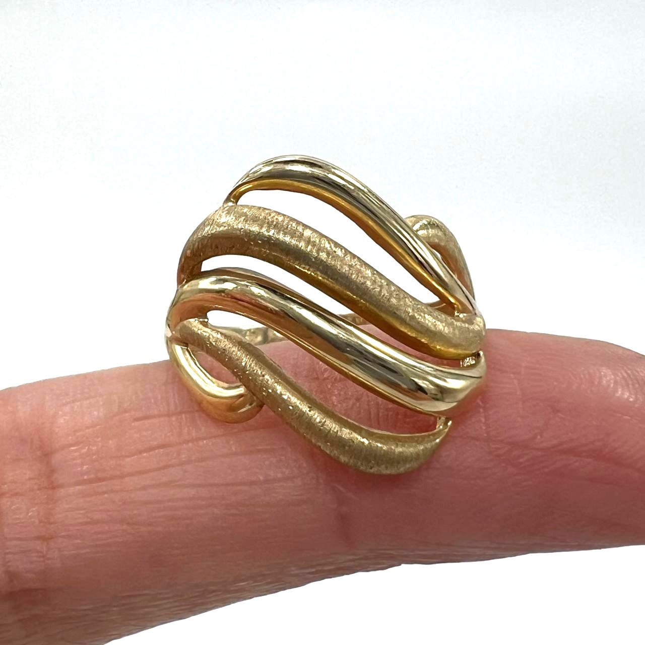 Unique 14K Yellow Gold Ring – Bold, Modern Twisted Design with Elegant Charm - Image 2
