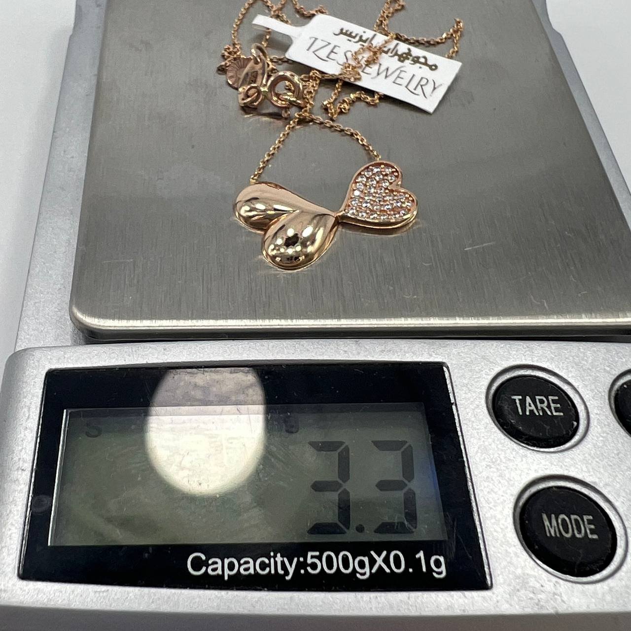 New Elegant 14K Solid Gold Italian Necklace – Double Heart Pendant with CZ 3.3g - Image 7