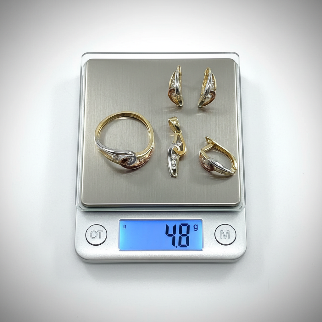 14K Tri-Color Gold Zircon Jewelry Set | Ring Earrings Pendant | Artistic Women's Gift - Image 4