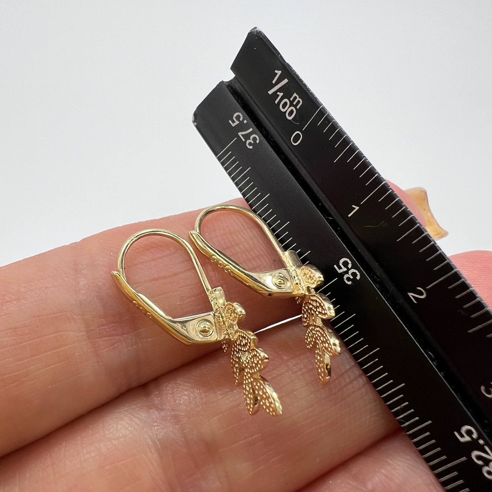 14K Solid Gold Leaf Branch Earrings with CZ Stones Elegant Jewelry Gift Italy 2g - Image 4