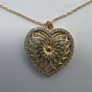 New Elegant 14K Solid Gold Heart Pendant Necklace with CZ – Italian Design 2.3g