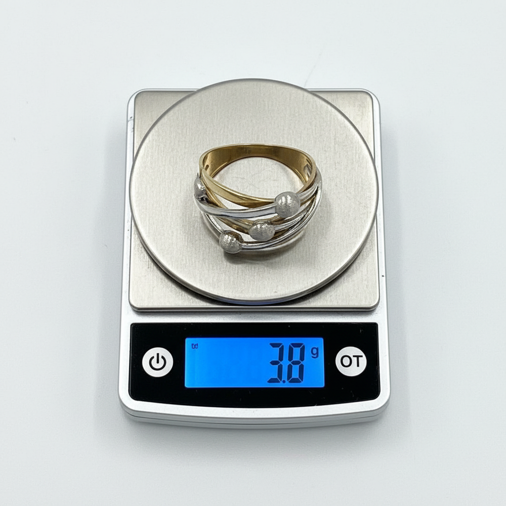 14K Gold Two Tone Crossover Ring Hammered Textured Yellow White Gold Women's Ban - Image 6