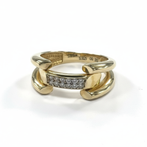 14K Yellow Gold Double Band Claw Ring  White Zircon and Modern Unisex Fine J