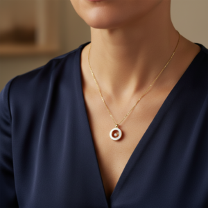 14K Yellow Gold Necklace White Enamel CZ Pendant | Elegant Modern Dainty Gift