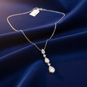 14K White Gold Pear Zircon Cascade Drop Necklace | Bridal Wedding Gift