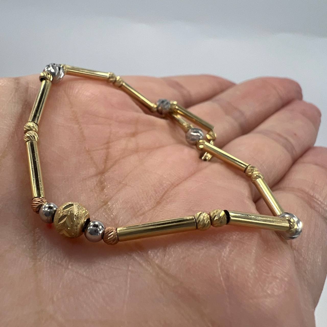 New Elegant 14K Solid Gold Multi-Tone Bracelet – Italian Design 4.1g, 18cm - Image 2