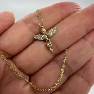 New Elegant 14K Solid Gold Angel Pendant Necklace – Italian Design 2.6g, 22cm
