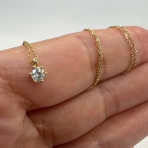 New Elegant 14K Solid Gold Necklace – Solitaire CZ Pendant, Italian Design 1.4g