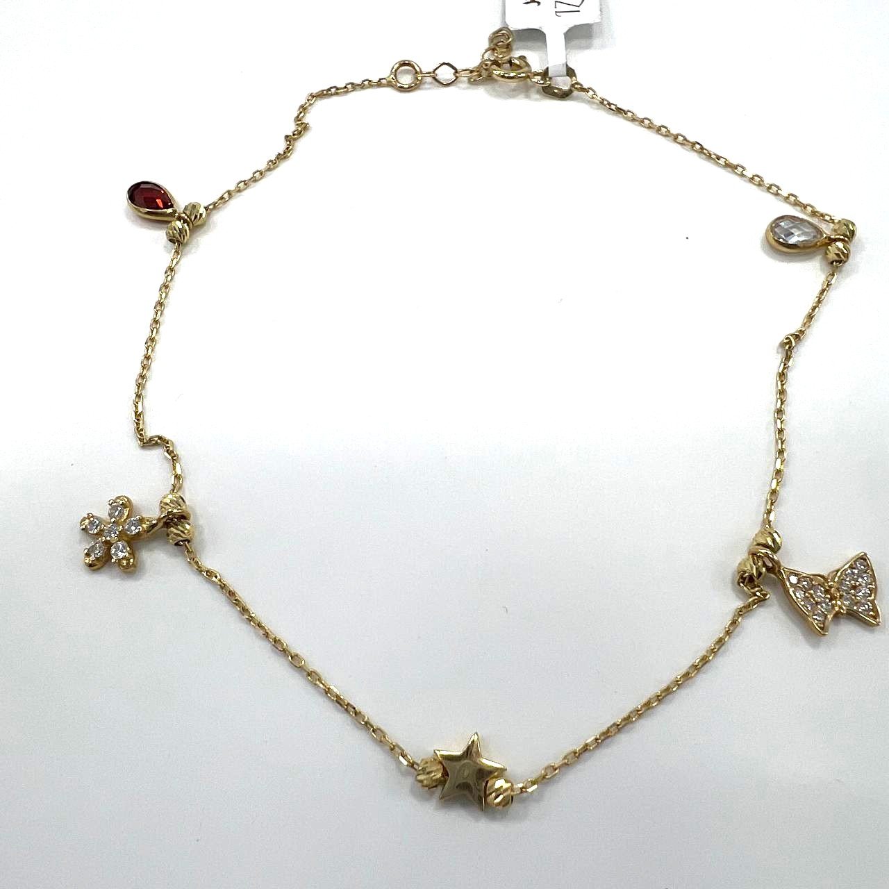 14K Yellow Gold Charm Anklet Dainty Delicate Fine Jewelry Women Summer Gift - Image 2