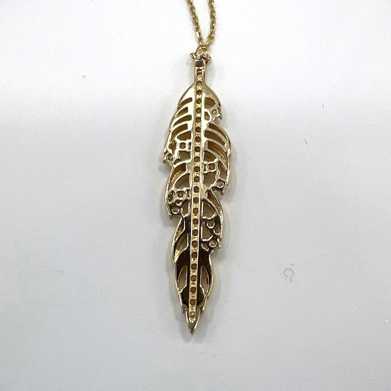 New 14K Yellow Gold Leaf Pendant Necklace with zircon – Elegant and Stylish - Image 5
