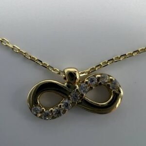 New Elegant 14K Solid Gold Necklace – Infinity Pendant with White Gemstones 1.6g