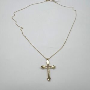 Elegant cross necklace in Yellow gold with sparkling zircon accents