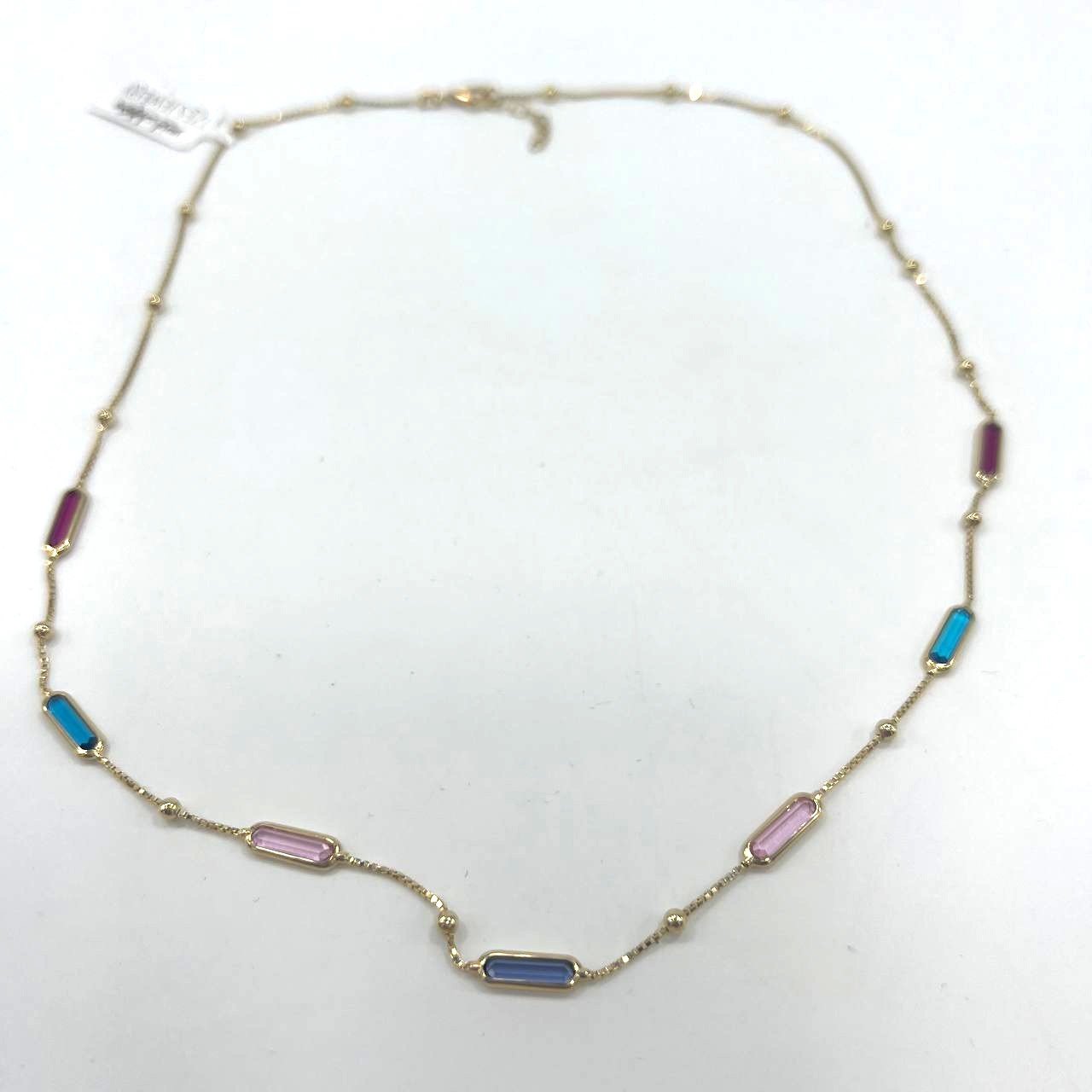 14K yellow gold necklace with elegant Colored stones, delicate and stylish