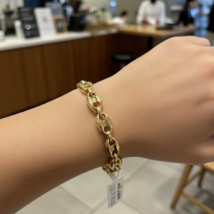 14K Yellow Gold Bold Chain Link Bangle Bracelet Women's Luxury Fine Jewelry