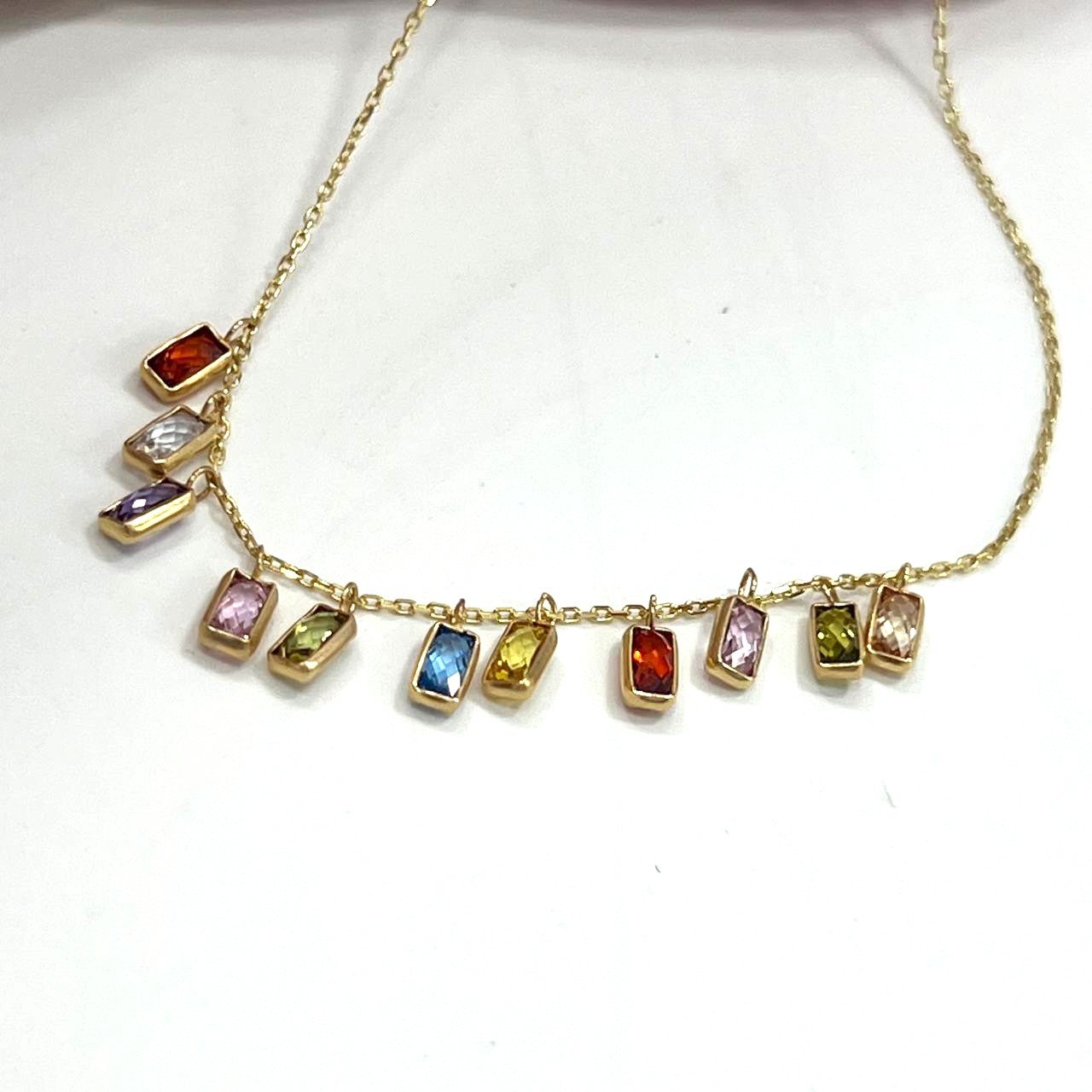 Elegant 14K gold bracelet adorned with vibrant multicolored rectangular stones - Image 2