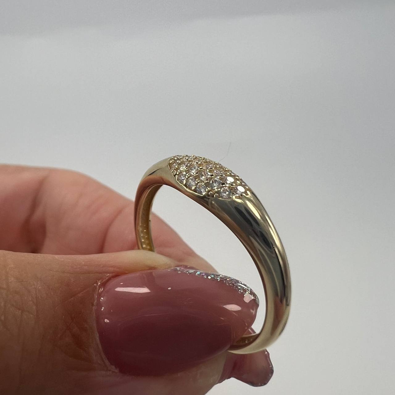 New 14K Solid Gold Ring 1.8g – Pave White Stones Design, Made in Italy - Image 4