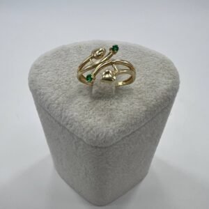 New 14K Solid Gold Ring 1.8g – Open Heart Design with Green Gemstones  Italy
