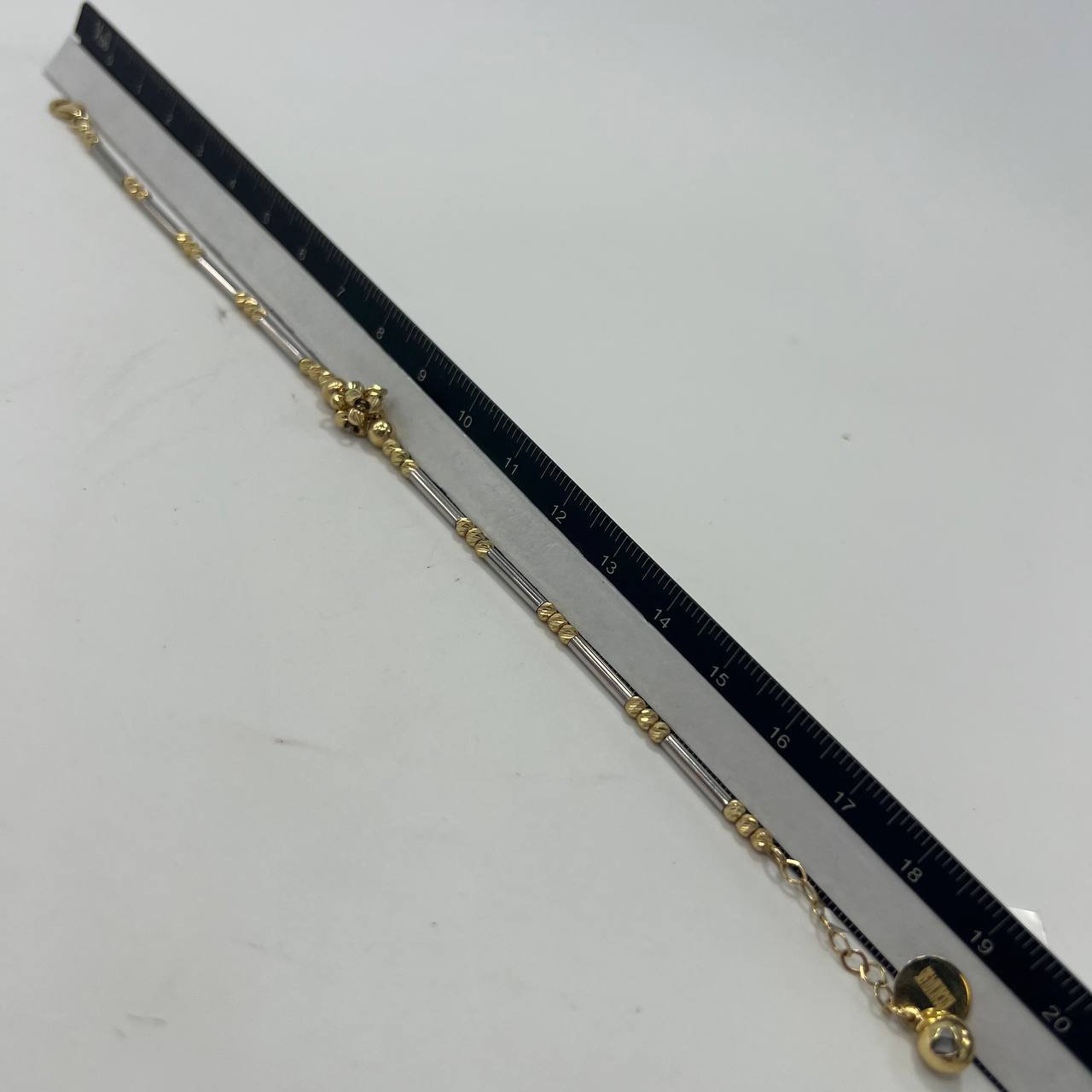 New 14K Solid Gold Two-Tone Bracelet Italy – Textured & Polished Beads 4.3g - Image 7