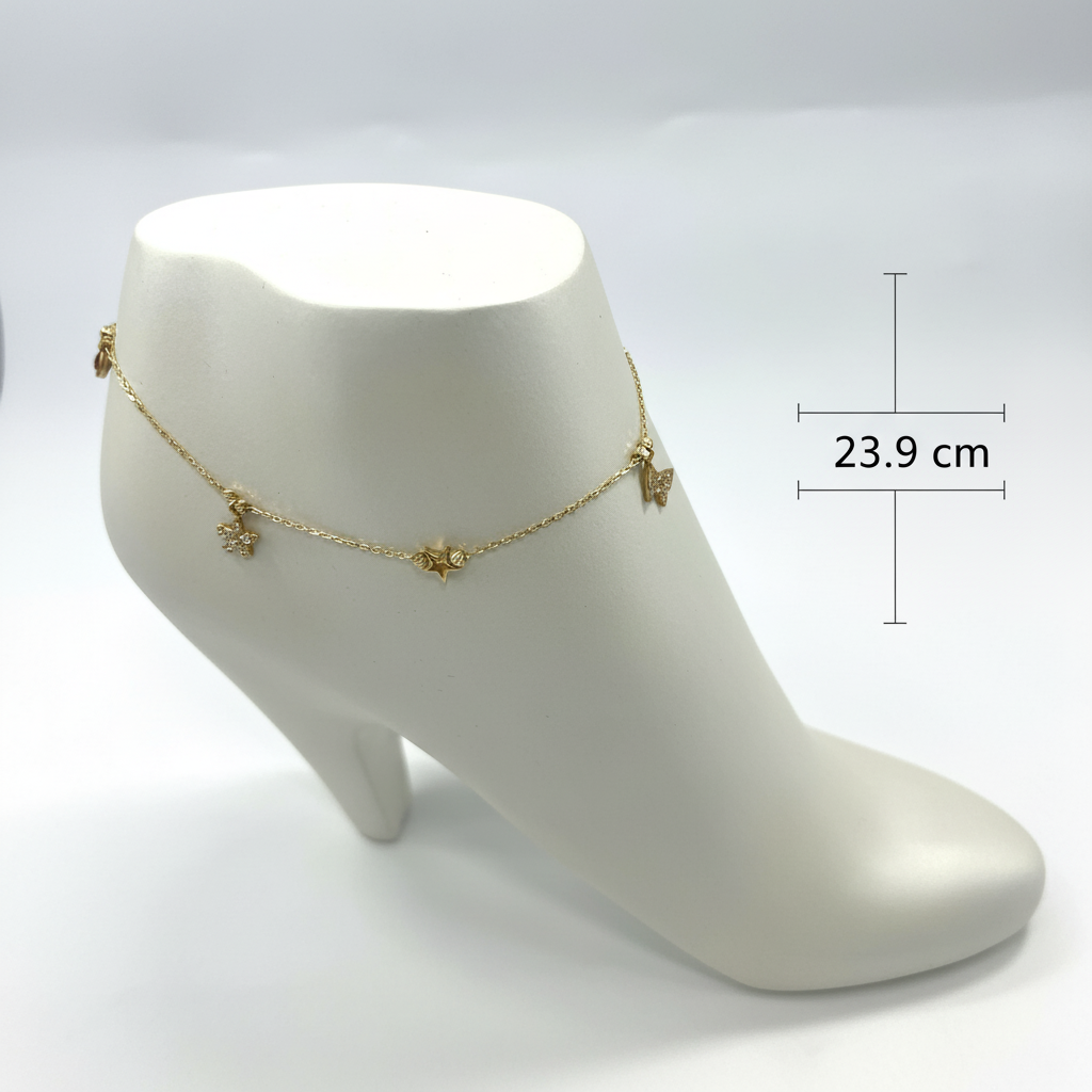 14K Yellow Gold Charm Anklet Dainty Delicate Fine Jewelry Women Summer Gift - Image 4