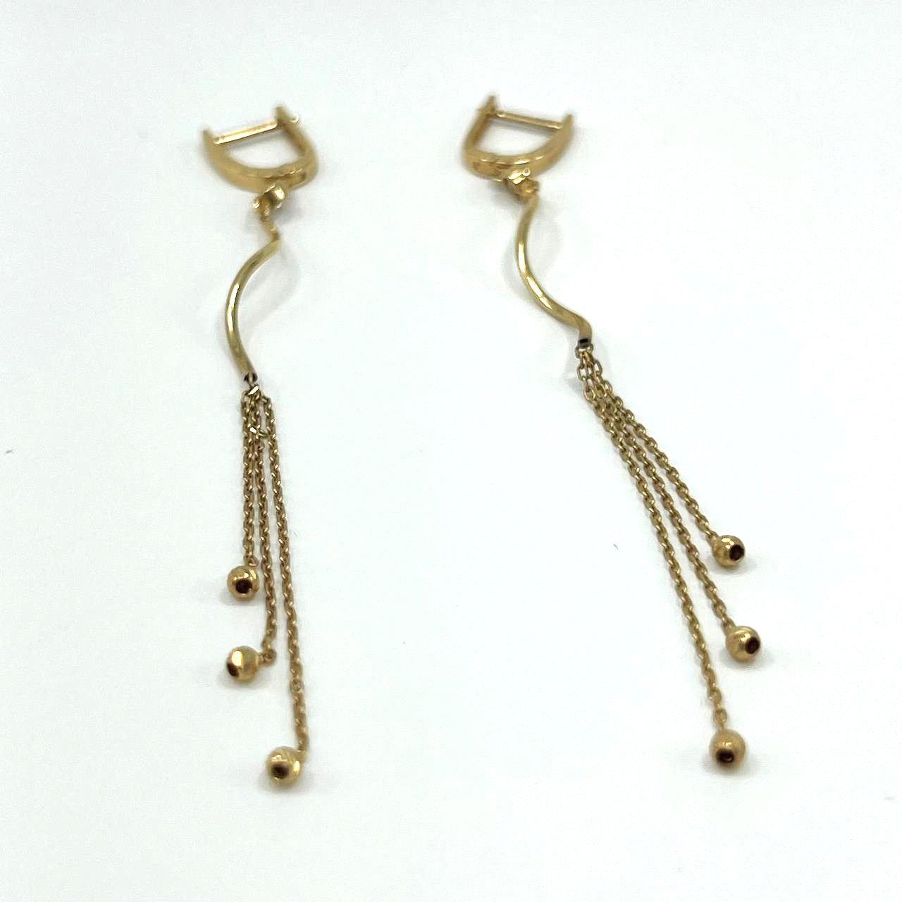 Elegant long 14K yellow gold earrings, graceful and charming. - Image 4