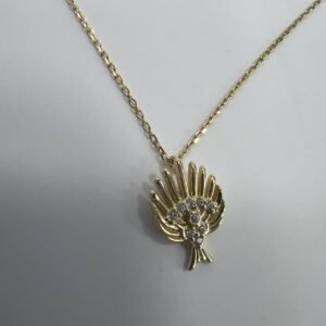 New 14K Solid Gold Italian Necklace  Elegant – Eye & Rays Diamond Pendant 1.7g