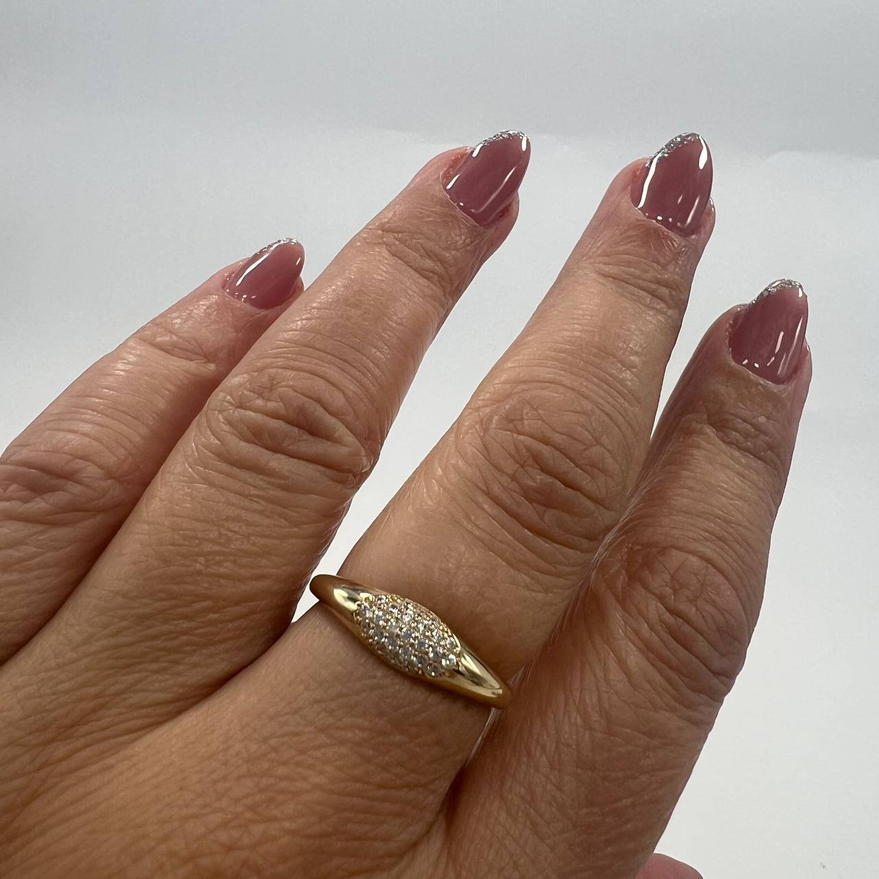 New 14K Solid Gold Ring 1.8g – Pave White Stones Design, Made in Italy - Image 5