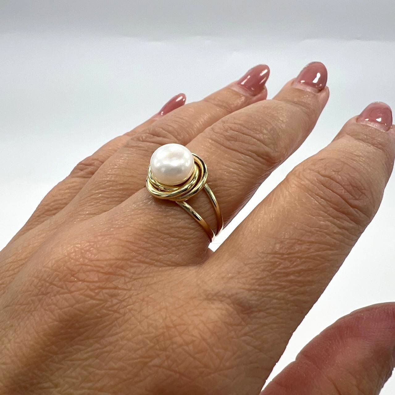 14K yellow gold ring with a pearl, elegant and delicate design beautiful gift - Image 8