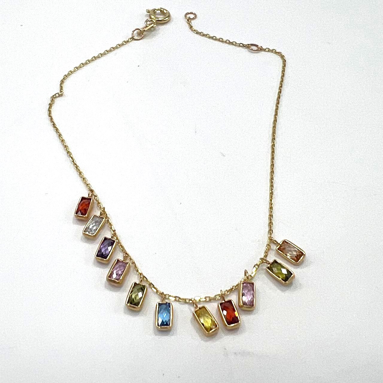 Elegant 14K gold bracelet adorned with vibrant multicolored rectangular stones - Image 3