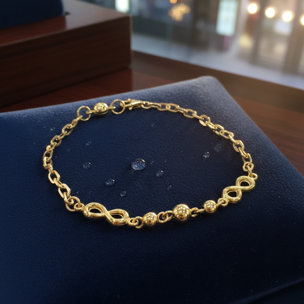 14K Yellow Gold Infinity Bracelet - Beaded Chain Delicate Everyday Fine Jewelry IZES - Image 2