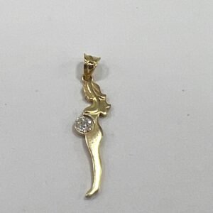 Delicate & lightweight 14K yellow gold pendant in the shape of a pregnant woman