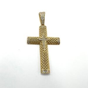14K Yellow Gold Cross Pendant – Elegant Design with a Touch of Sparkling Zircon
